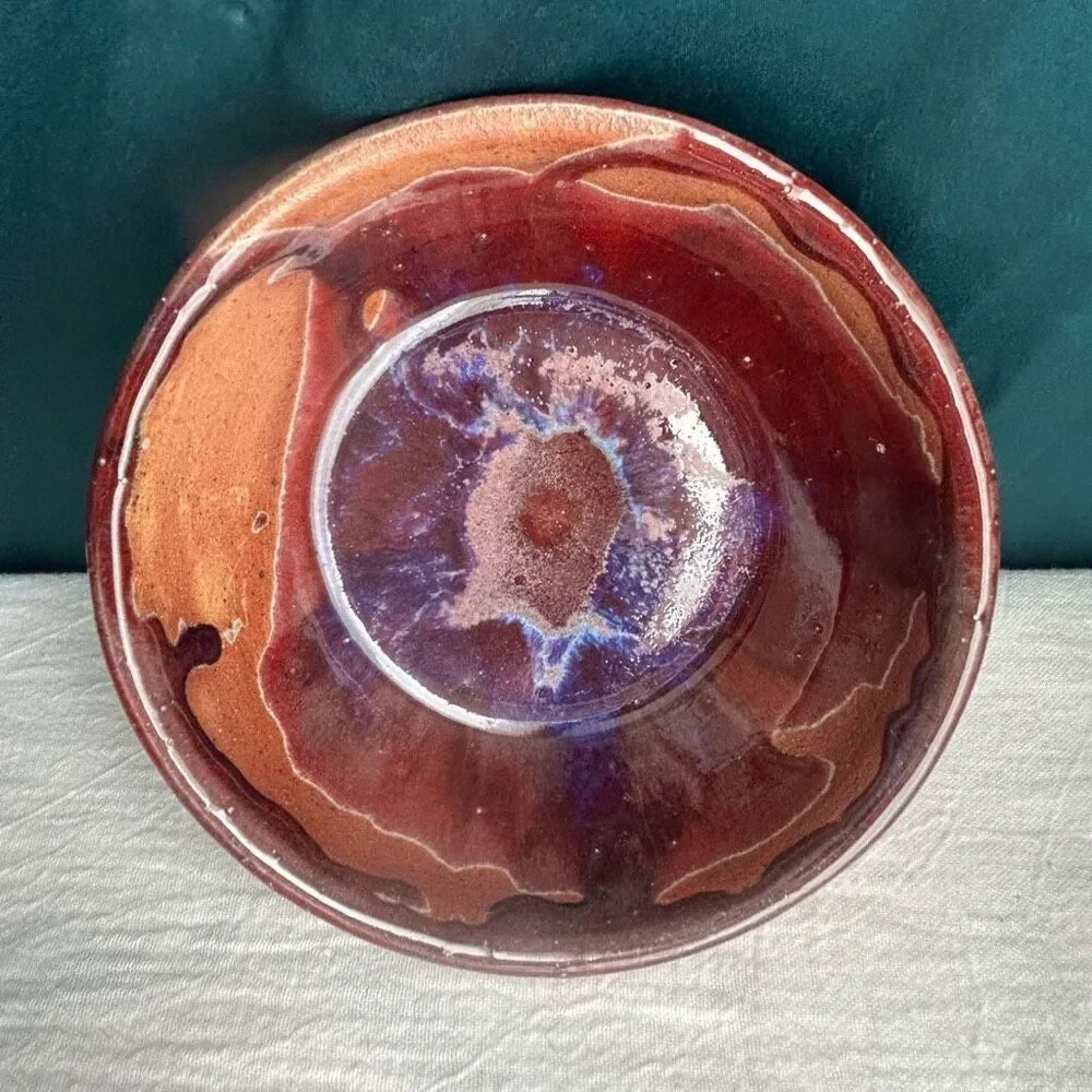 Blue Ridge Pottery BRP Red Purple Heavy Drip Glaze Bowl